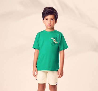 Conjunto Infantil Blusa Verde Woddy Bermuda Off-White - Youccie