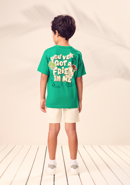 Conjunto Infantil Blusa Verde Woddy Bermuda Off-White - Youccie