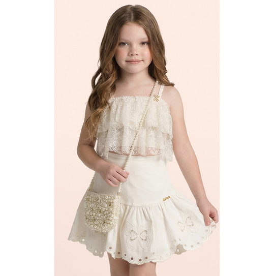 Conjunto Infantil Blusa Saia Renda com Babados Franzidos Rodada - Luluzinha