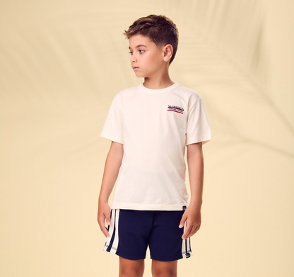 Conjunto Infantil Blusa Off - White Bermuda Marinho - Youccie