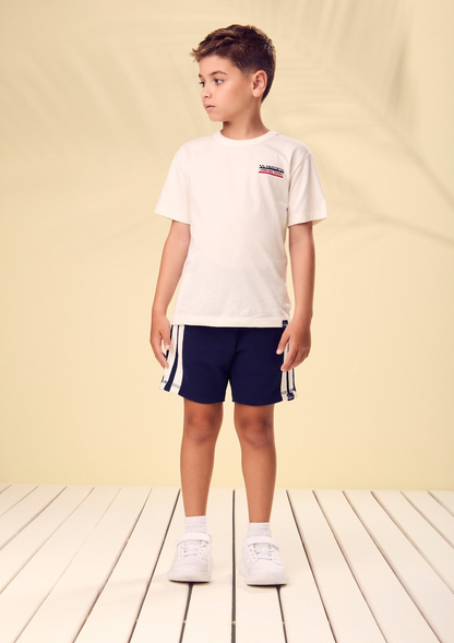 Conjunto Infantil Blusa Off - White Bermuda Marinho - Youccie