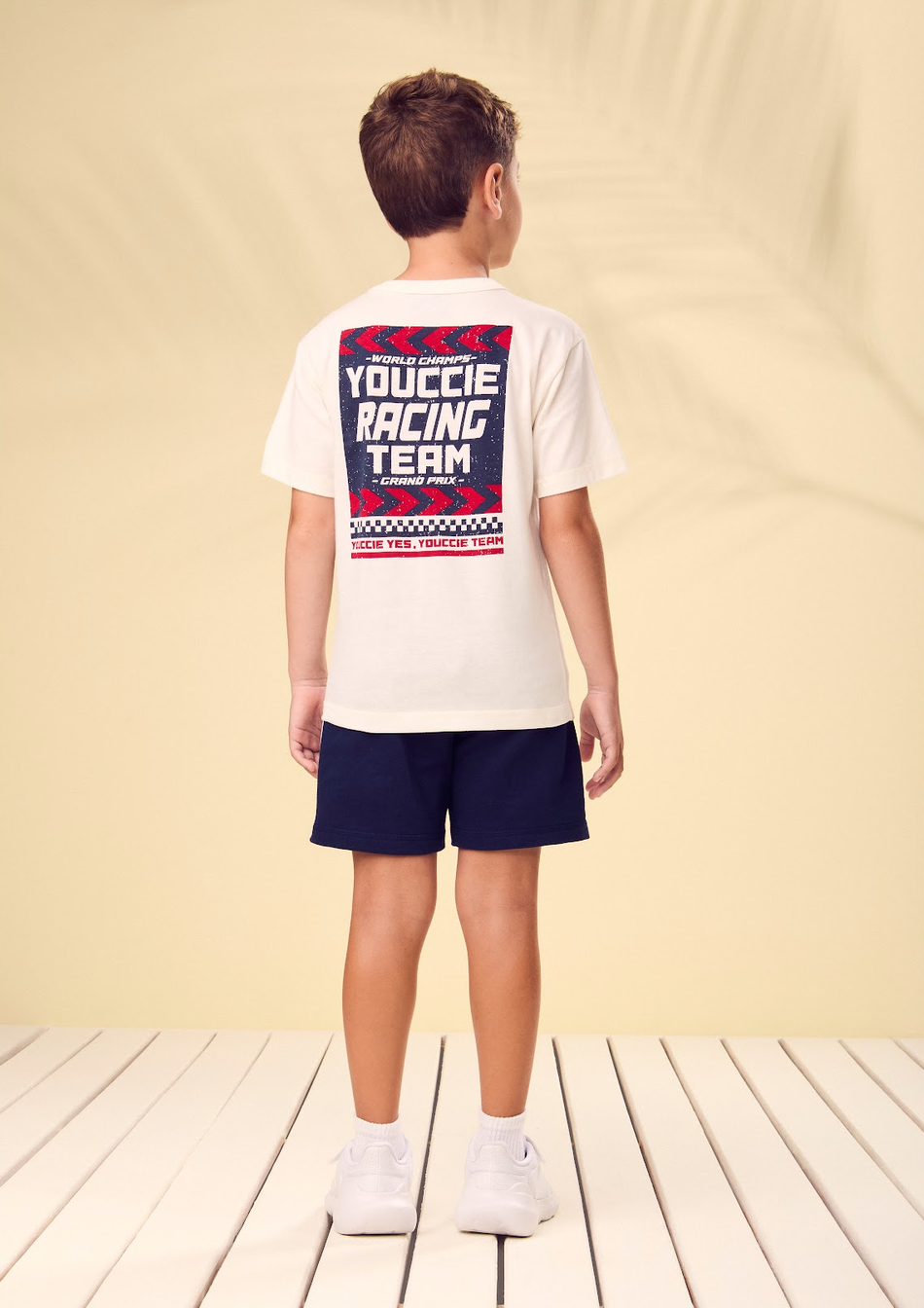 Conjunto Infantil Blusa Off - White Bermuda Marinho - Youccie