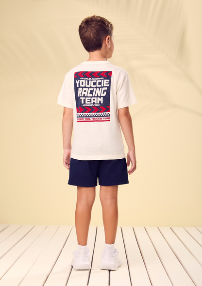 Conjunto Infantil Blusa Off - White Bermuda Marinho - Youccie