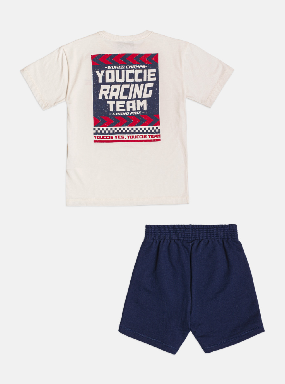 Conjunto Infantil Blusa Off - White Bermuda Marinho - Youccie