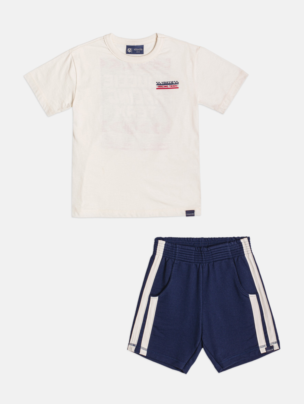Conjunto Infantil Blusa Off - White Bermuda Marinho - Youccie