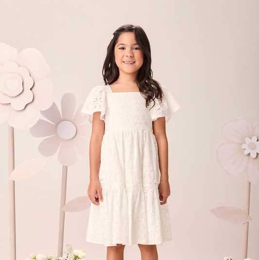 Vestido Infantil Branco Laise com Borboletas - Momi