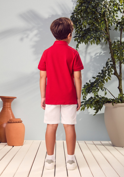 Conjunto Infantil Camisa Polo Vermelha Bermuda Off-White - Youccie