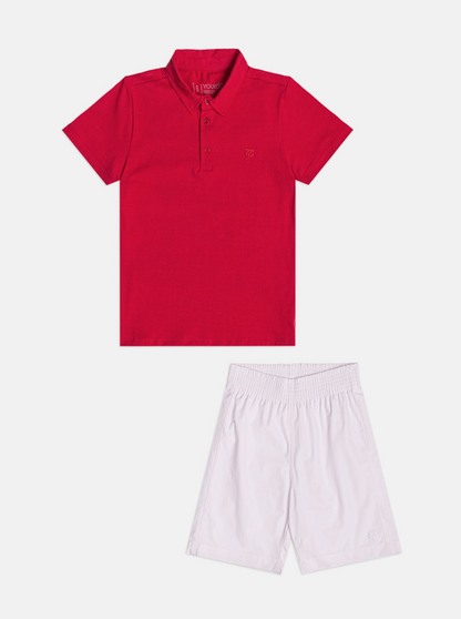 Conjunto Infantil Camisa Polo Vermelha Bermuda Off-White - Youccie