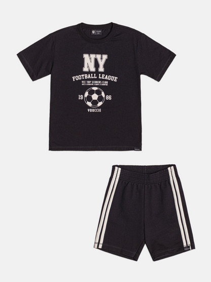 Conjunto Infantil Blusa Ny Football Bermuda Preto - Youccie