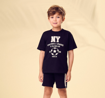 Conjunto Infantil Blusa Ny Football Bermuda Preto - Youccie
