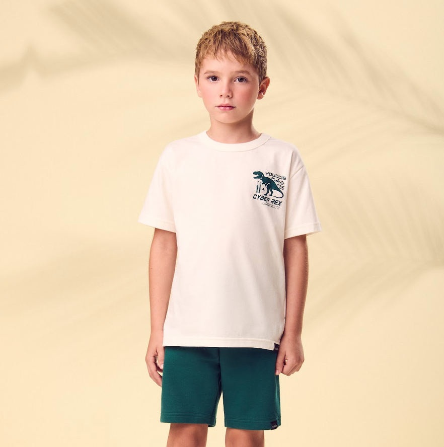 Conjunto Infantil Blusa Off-White Cyber Rex Bermuda Verde - Youccie