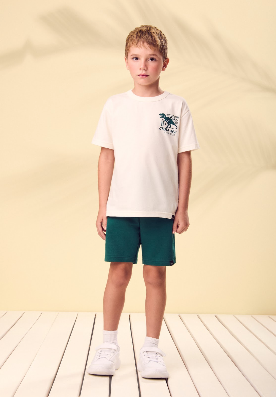 Conjunto Infantil Blusa Off-White Cyber Rex Bermuda Verde - Youccie