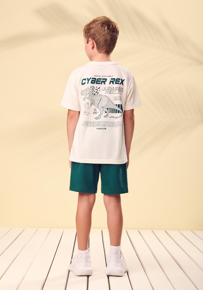 Conjunto Infantil Blusa Off-White Cyber Rex Bermuda Verde - Youccie