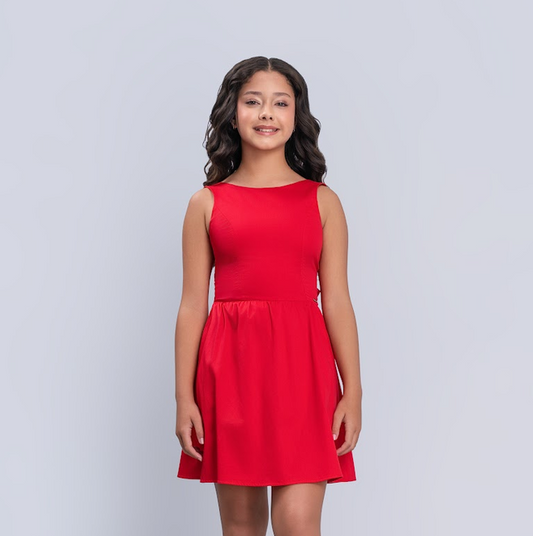 Vestido Infantil Vermelho em Malha com Modelagem Evasê - Vanilla Cream