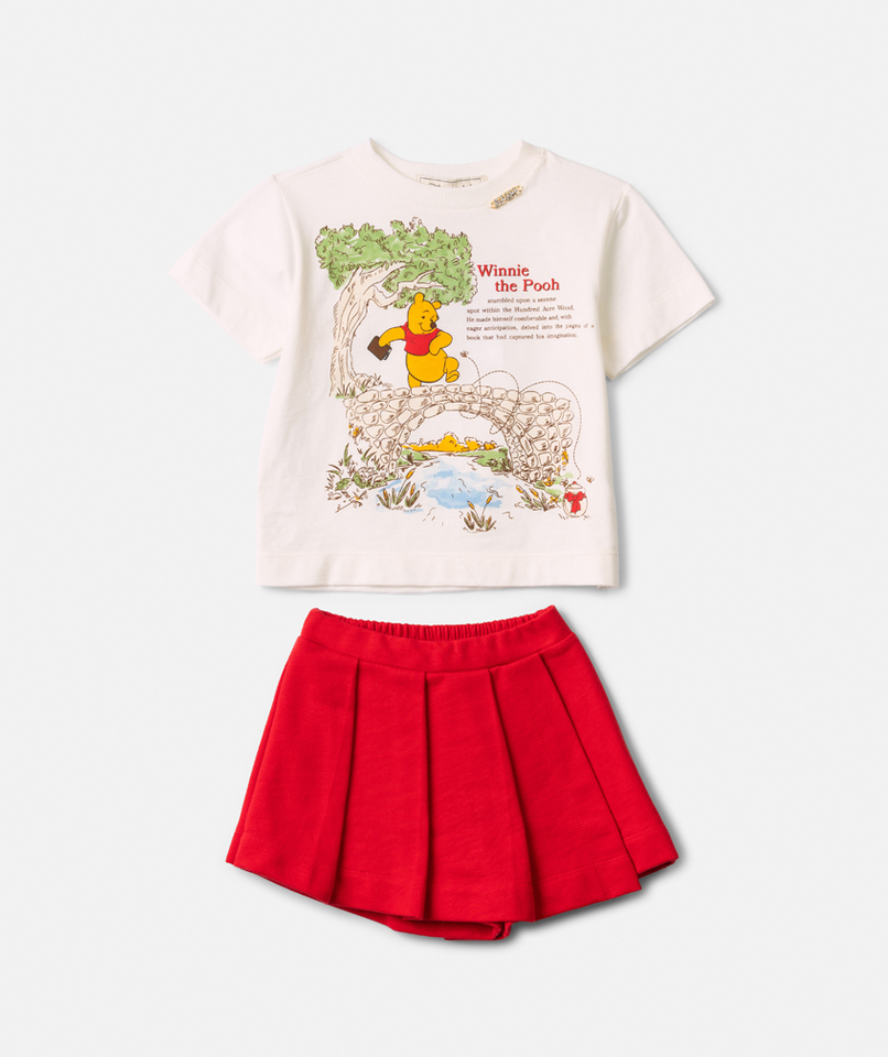 Conjunto Infantil Blusa Ursinho Pooh Estampa Short Saia com Pregas Vermelho - Animê