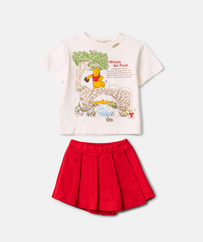 Conjunto Infantil Blusa Ursinho Pooh Estampa Short Saia com Pregas Vermelho - Animê