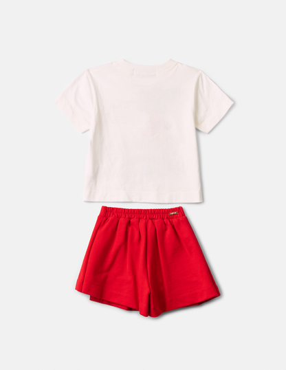 Conjunto Infantil Blusa Ursinho Pooh Estampa Short Saia com Pregas Vermelho - Animê