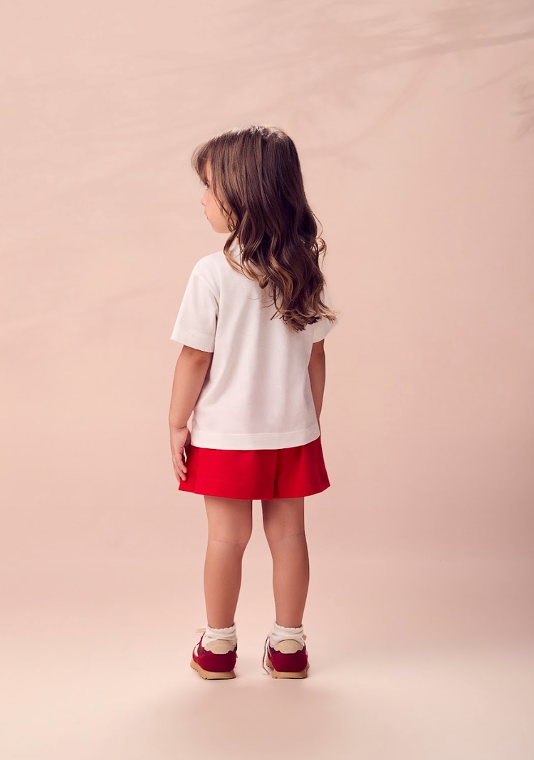 Conjunto Infantil Blusa Ursinho Pooh Estampa Short Saia com Pregas Vermelho - Animê