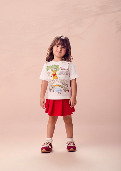 Conjunto Infantil Blusa Ursinho Pooh Estampa Short Saia com Pregas Vermelho - Animê