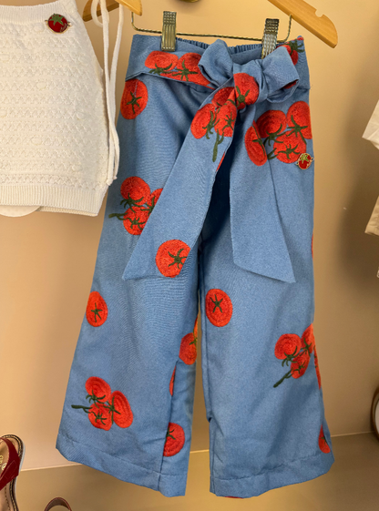 Conjunto Infantil Blusa Branca Calça Bordado Tomate - Animê