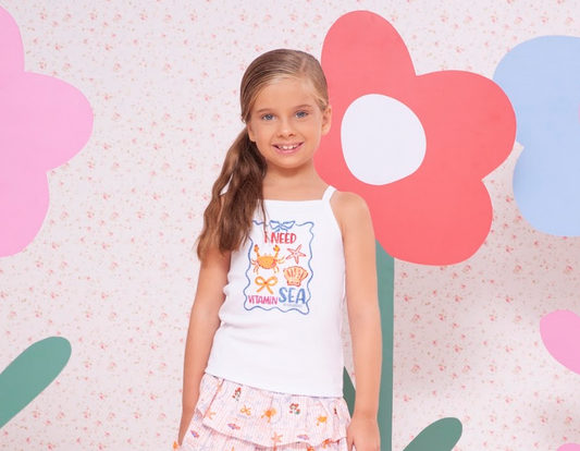 Blusa Infantil Branca Alça I Need Sea - Pituchinhus