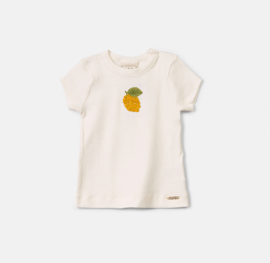 Conjunto Infantil Blusa Limão Aplique Pedras Shorts Sarja Amarelo - Animê
