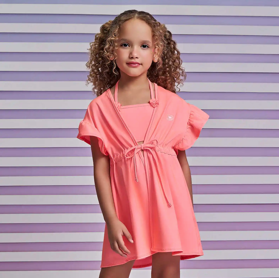 Saída de Praia Infantil em Malha UV Dry Rosa Neon - Infanti