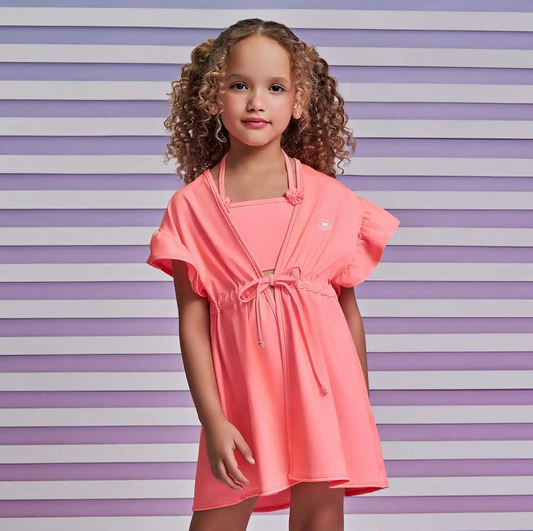 Saída de Praia Infantil em Malha UV Dry Rosa Neon - Infanti