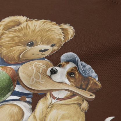 Conjunto Infantil Marrom com Camiseta de Zíper e Estampa de Teddy Frescobol e Cachorro – Dame
