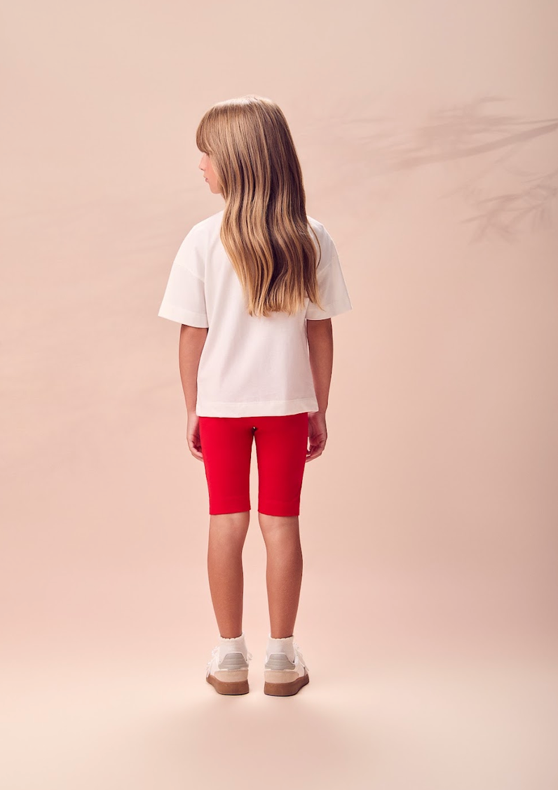 Conjunto Infantil Blusa Off White Minnie Fashion Chaveirinho Morango Legging Curta Vermelha - Animê