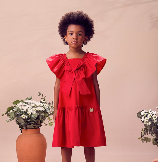 Vestido Infantil Vermelho com Babados e Laço Frontal - Animê