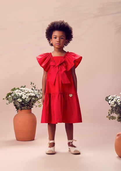 Vestido Infantil Vermelho com Babados e Laço Frontal - Animê