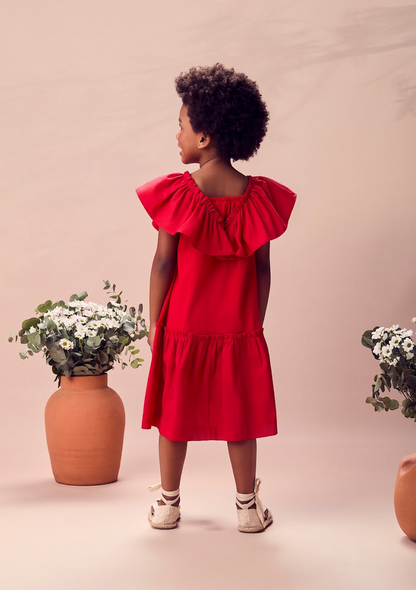 Vestido Infantil Vermelho com Babados e Laço Frontal - Animê
