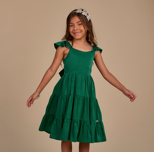 Vestido Infantil Verde Alfaiataria com Amarração nas Costa - Gabriela Aquarela