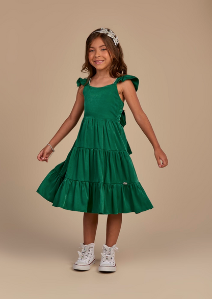 Vestido Infantil Verde Alfaiataria com Amarração nas Costa - Gabriela Aquarela
