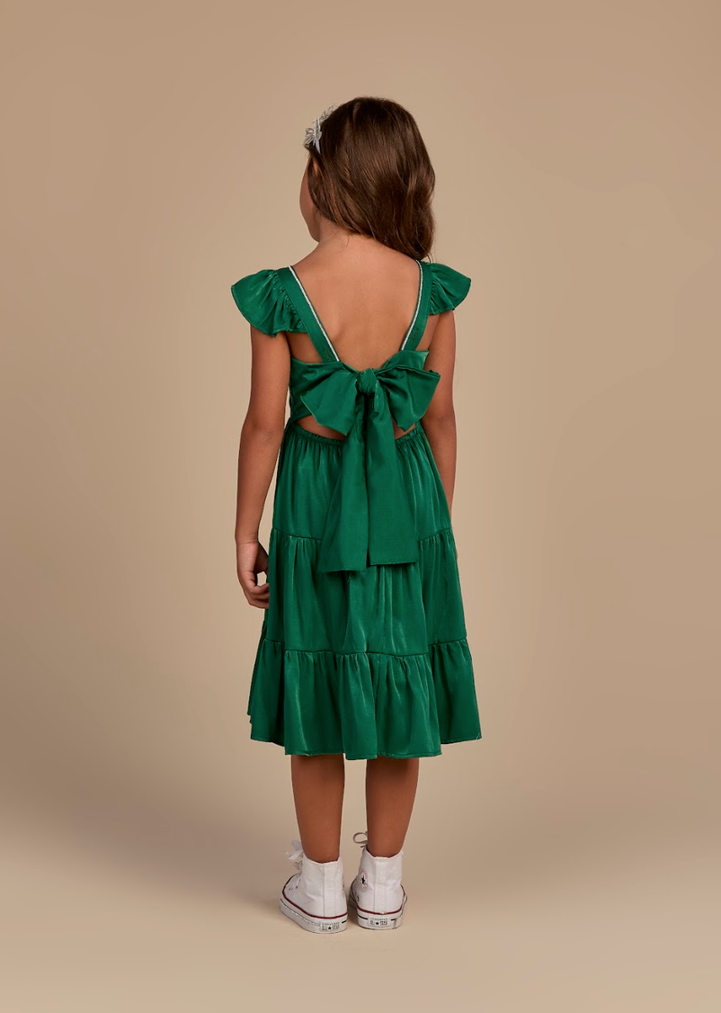 Vestido Infantil Verde Alfaiataria com Amarração nas Costa - Gabriela Aquarela