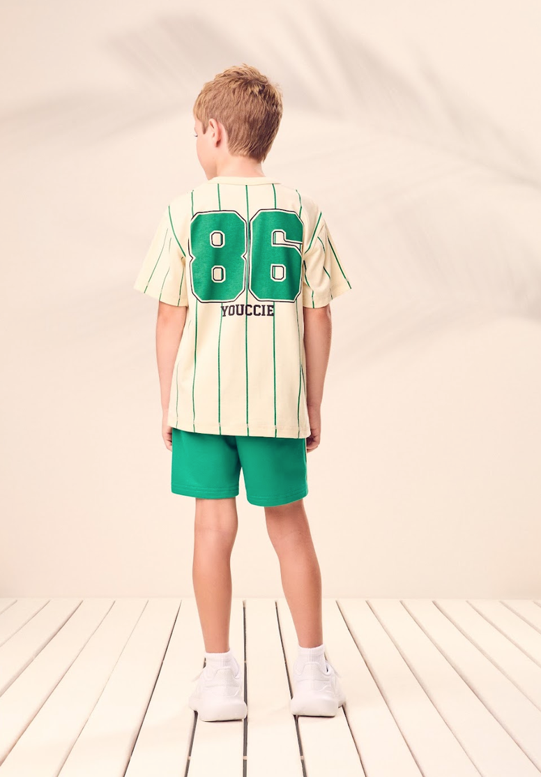 Conjunto Infantil Camiseta Listrada Bear League e Bermuda Verde – Youccie