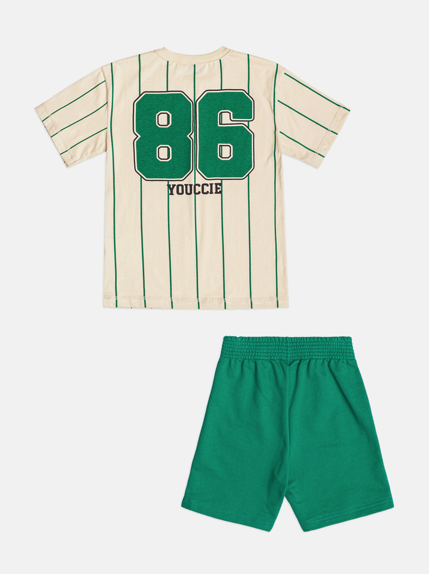 Conjunto Infantil Camiseta Listrada Bear League e Bermuda Verde – Youccie