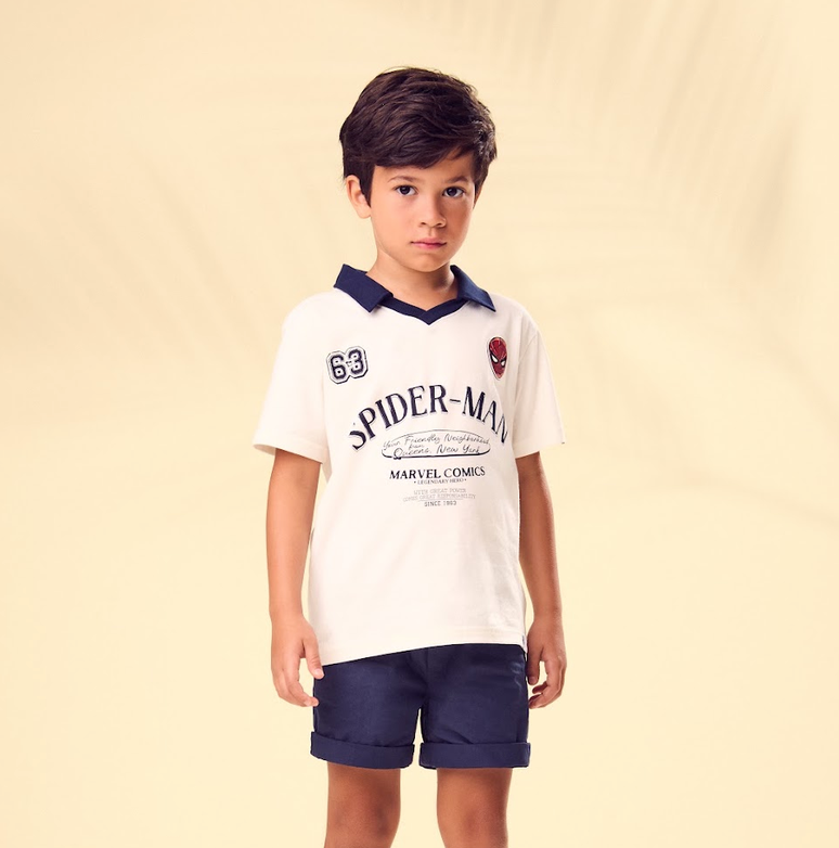 Camisa Polo Infantil Off White Spider-Man com Gola Marinho - Youccie