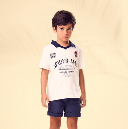 Camisa Polo Infantil Off White Spider-Man com Gola Marinho - Youccie