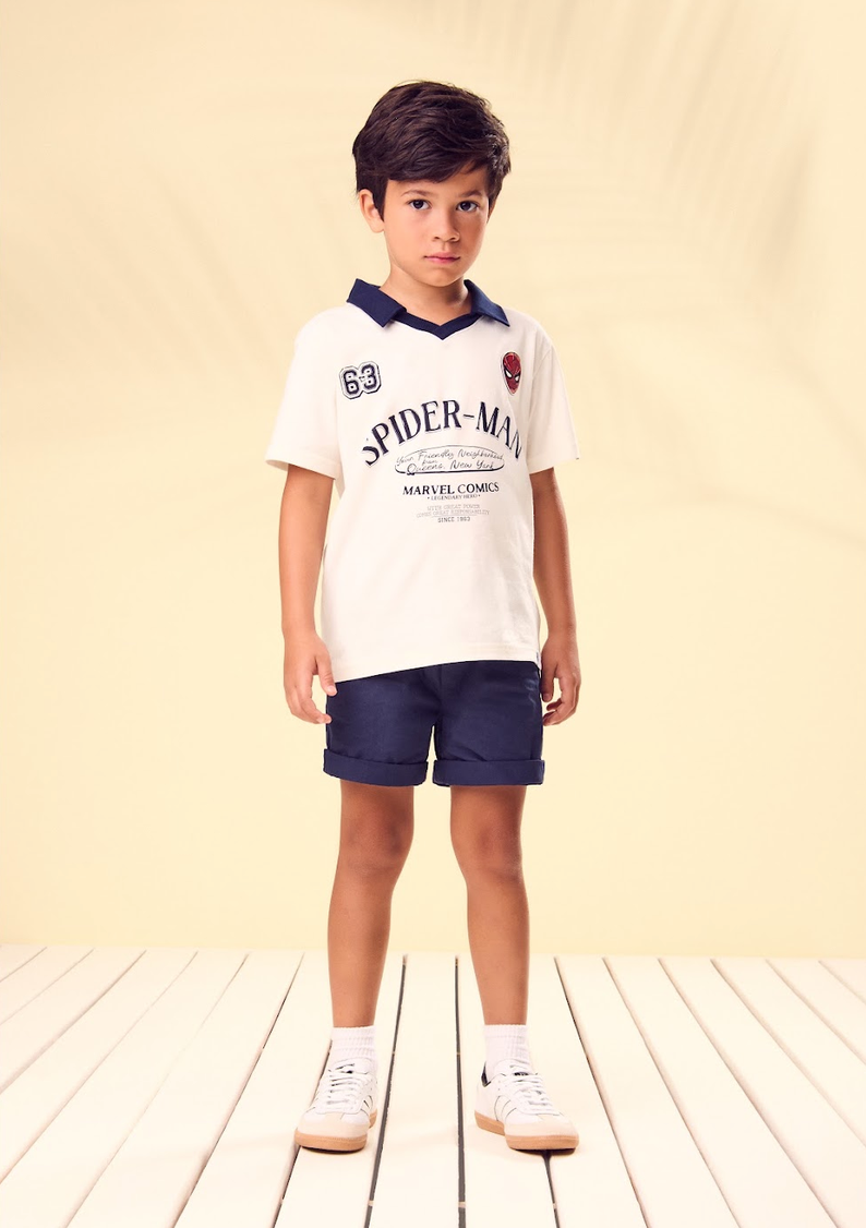 Camisa Polo Infantil Off White Spider-Man com Gola Marinho - Youccie