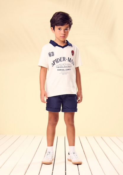 Camisa Polo Infantil Off White Spider-Man com Gola Marinho - Youccie