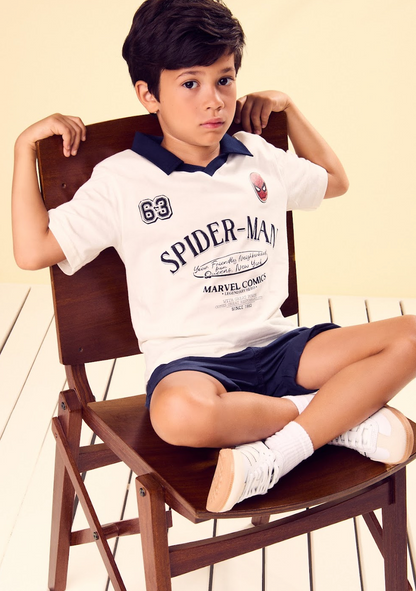 Camisa Polo Infantil Off White Spider-Man com Gola Marinho - Youccie