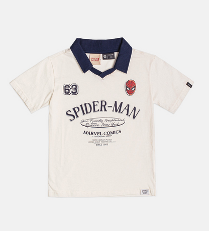 Camisa Polo Infantil Off White Spider-Man com Gola Marinho - Youccie
