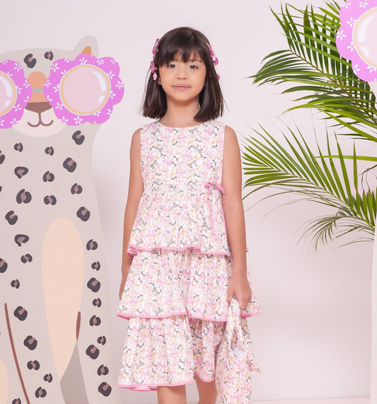 Vestido Infantil Algodão Estampa de Laço e Babados - Pituchinhus