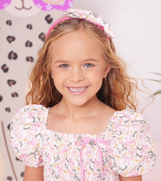 Tiara Infantil Laço Puffer Estampa de Multi Laçinhos - Pituchinhus