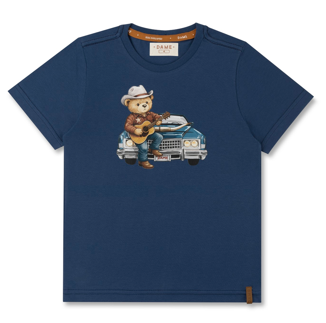 Camiseta Infantil Azul Marinho Teddy Cowboy Violão - Dame