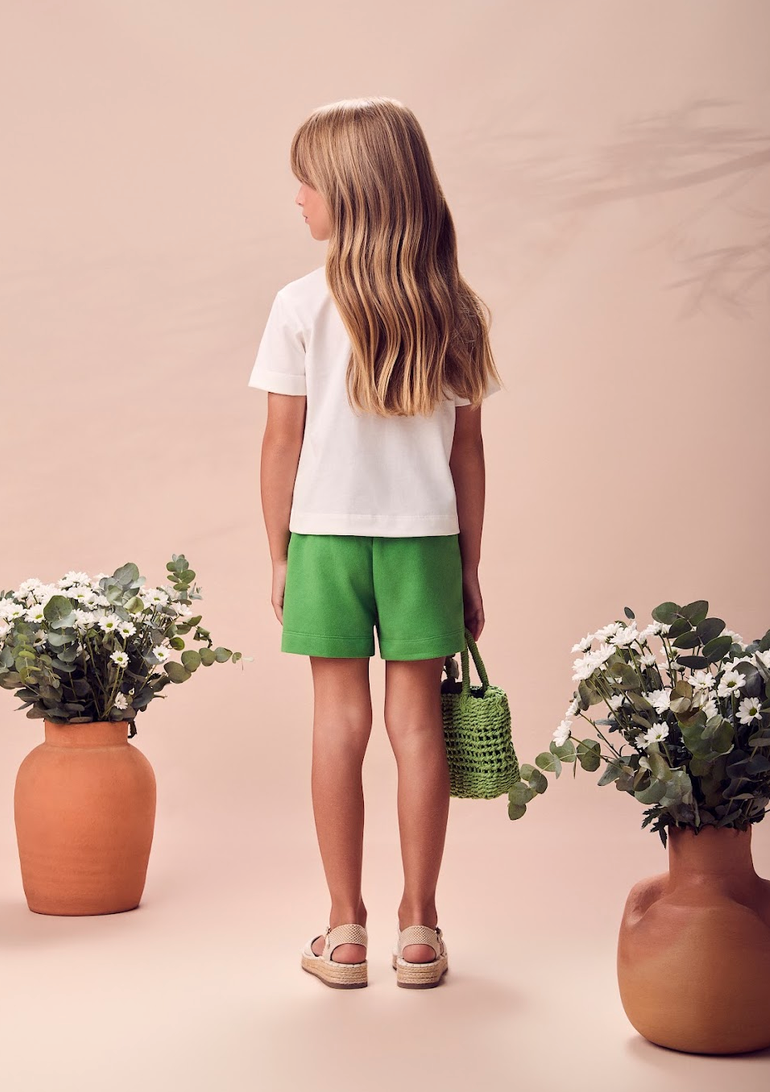 Conjunto Infantil Camiseta Off-White Piccola Oliva e Short Verde - Animê