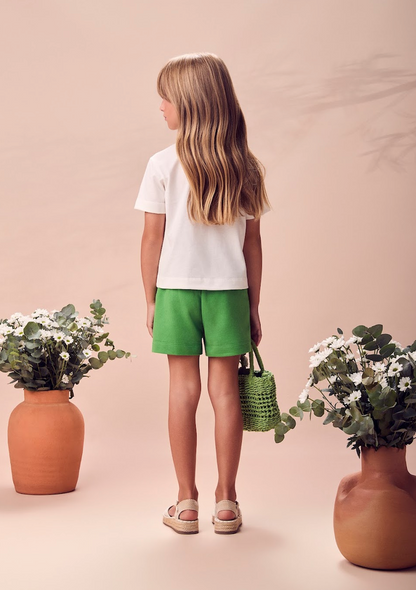 Conjunto Infantil Camiseta Off-White Piccola Oliva e Short Verde - Animê