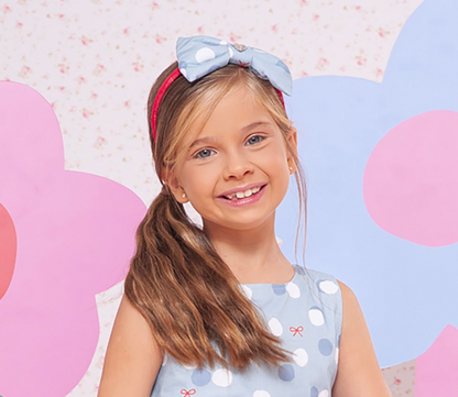 Tiara Infantil Azul de Poá Detalhes Vermelho -  Pituchinhus